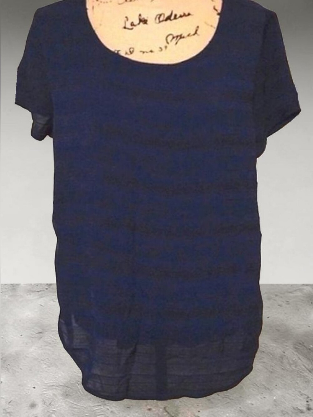 New Ann Taylor Navy Cap Sleeve Blouse Size Large Mixed Media Top